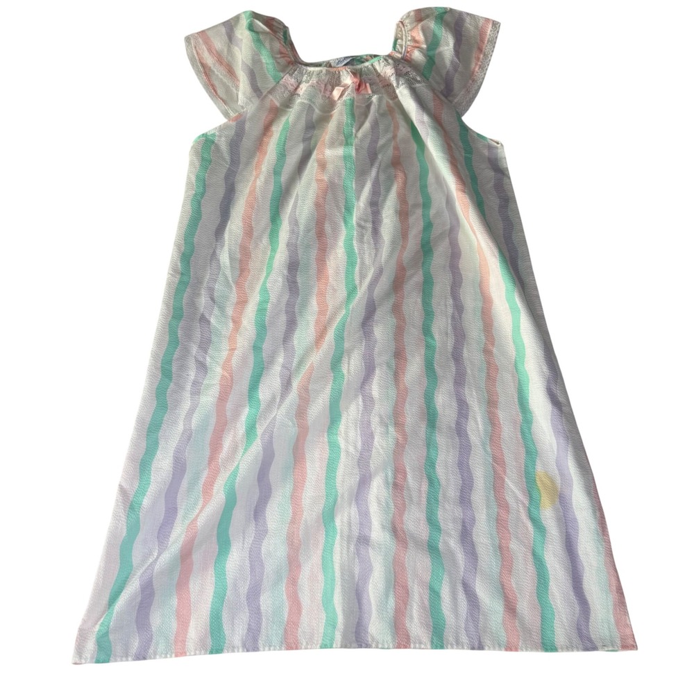 Vintage 80s Pastel Stripe House Dress XL Lace Trim Lounge Dress Read Description
